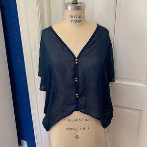 Navy Blue Chiffon Crop Top